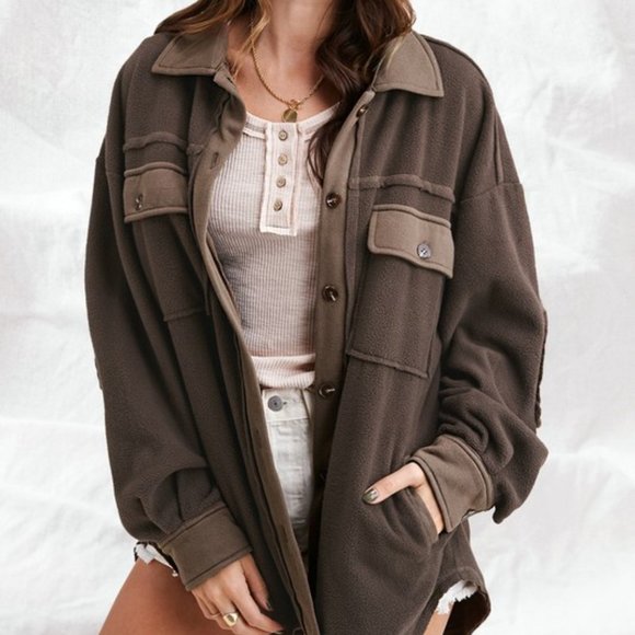 Elbow Patch Brushed Shirt Jacket - Picture 1 of 3